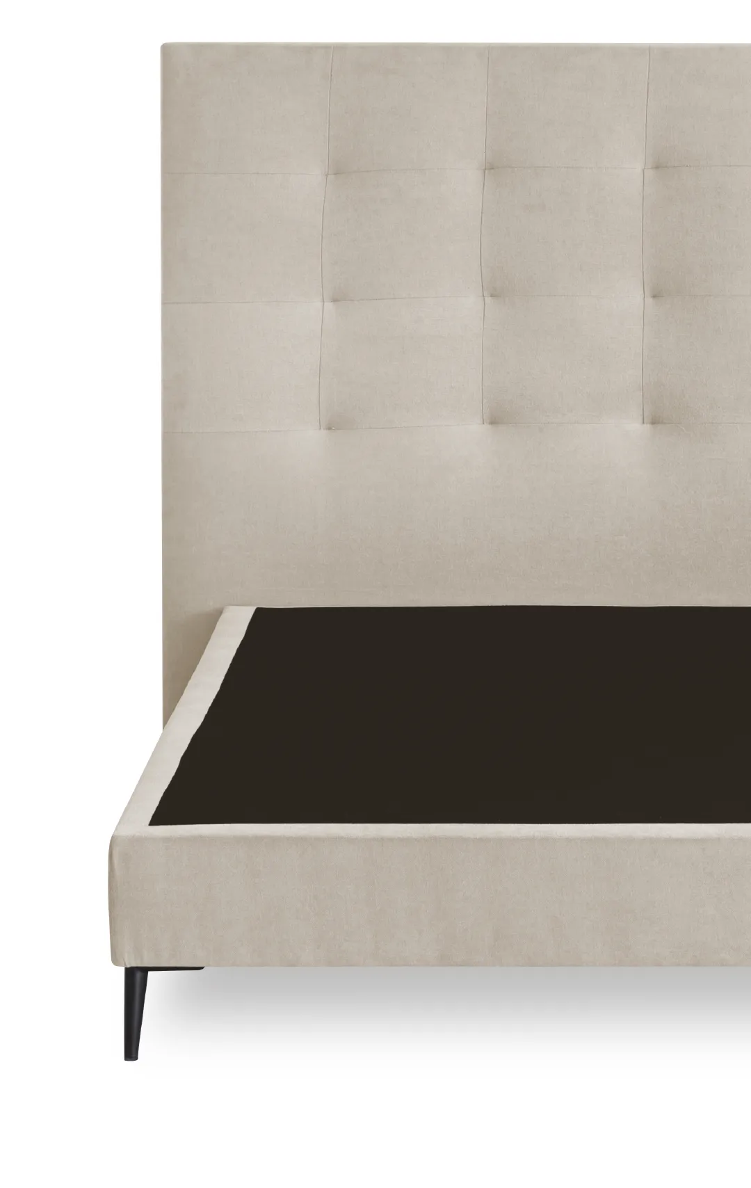 Zoom sur les détails du sommier et de la tete de lit avec tissu lavable