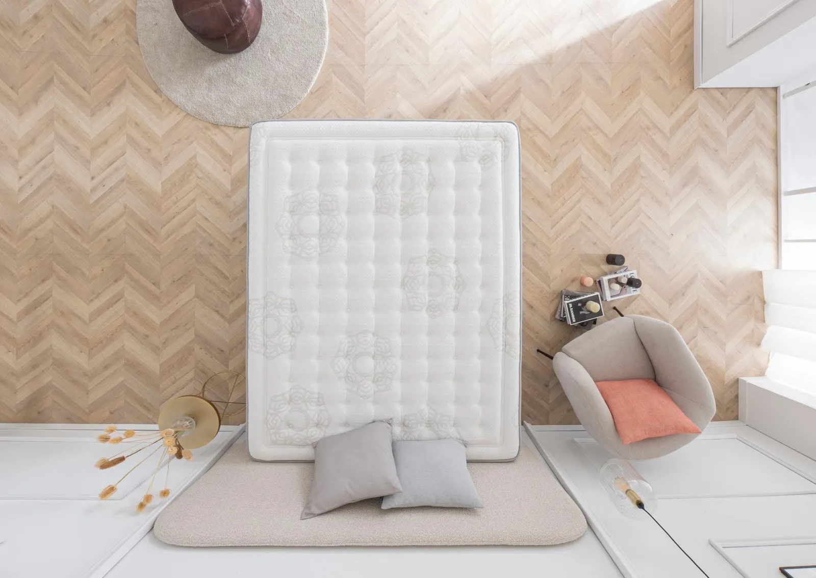 Matelas Morpheus vu de dessus, plateau matelassé