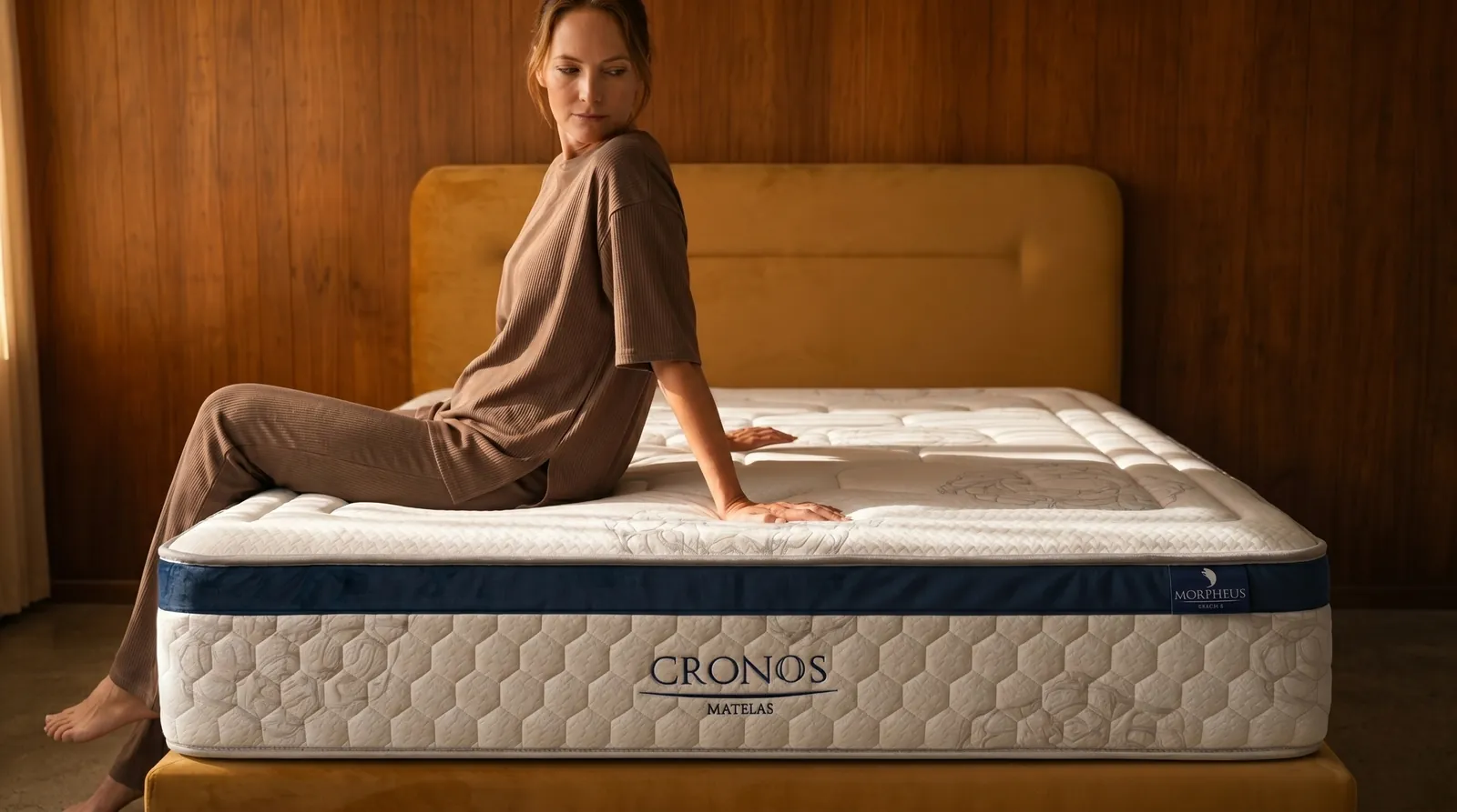 Femme assise sur le bord du matelas Cronos